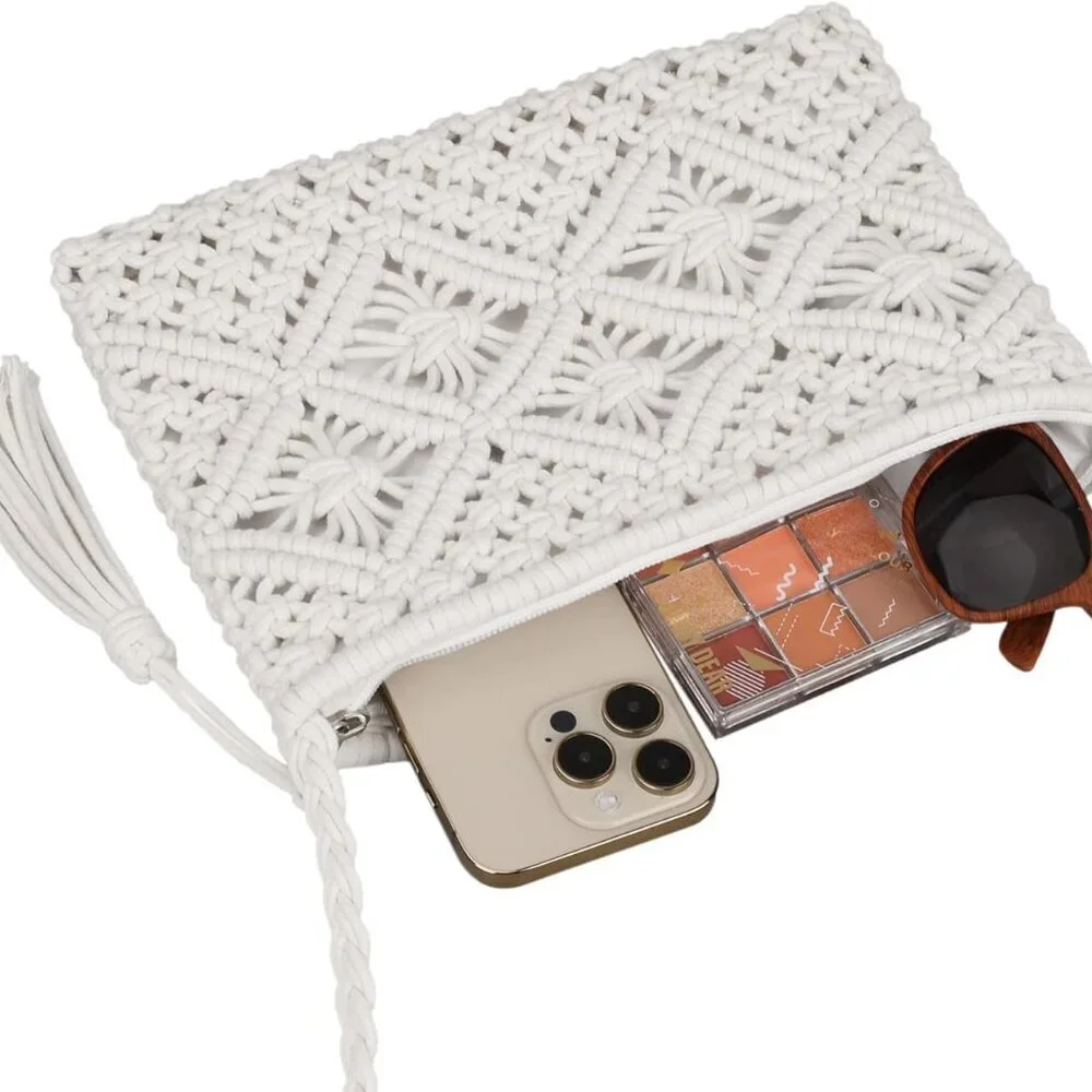 Women Crochet Beach Crossbody Bag Cotton Polyester Small Travel Purse